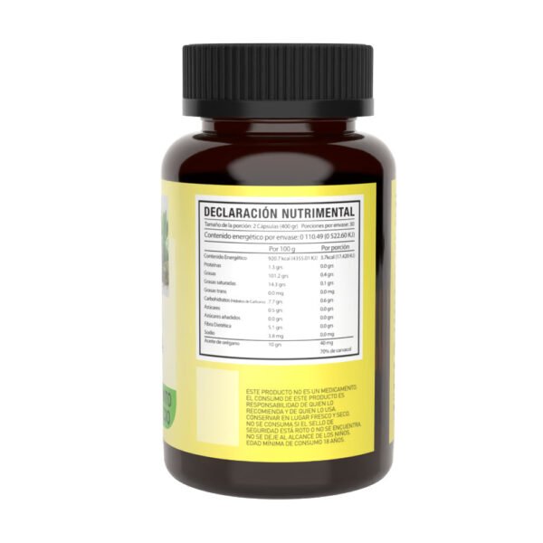 Frasco Ambar Tapa Negra Orégano de Semilla Negra 60 Cápsulas Nutrición 2000